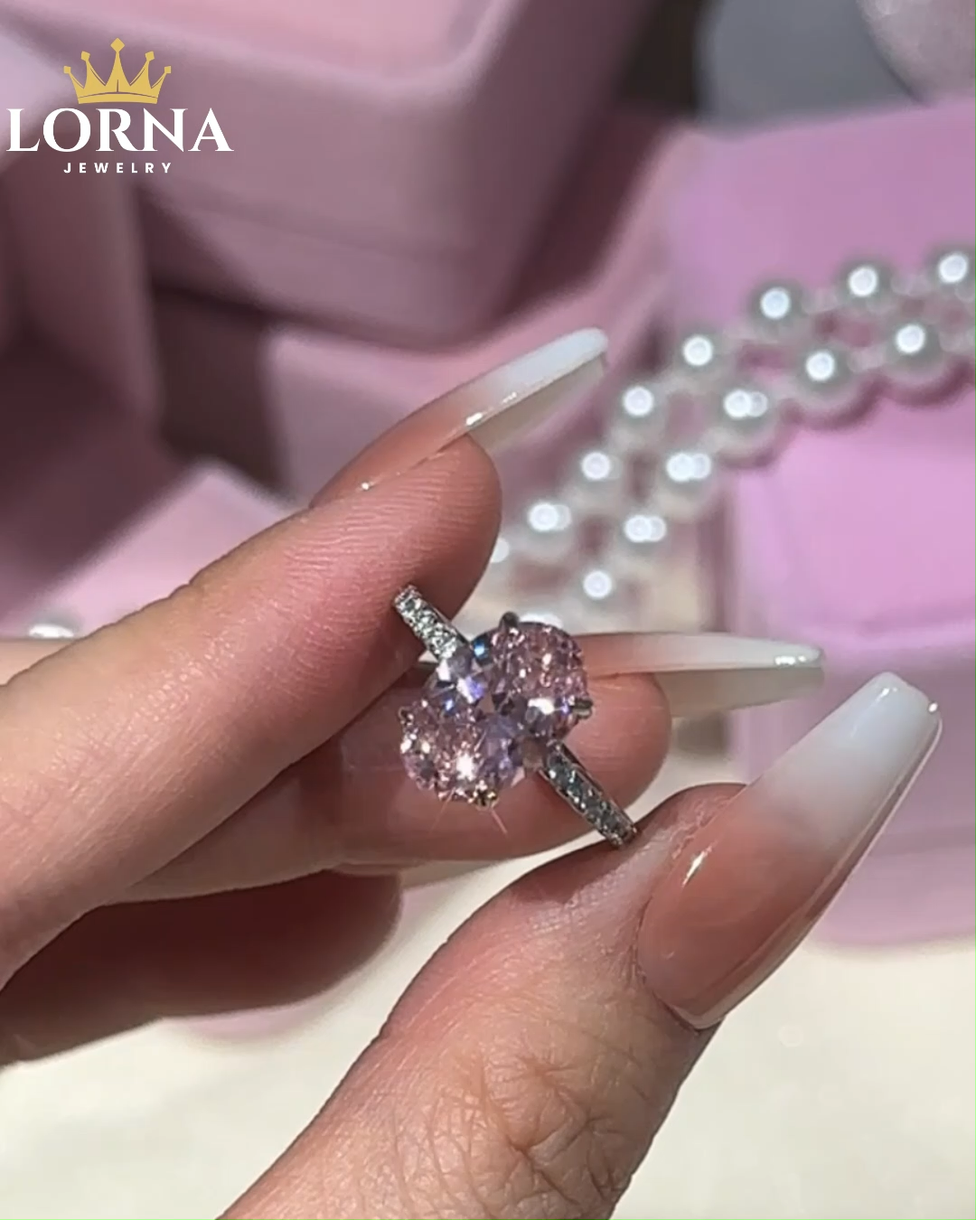 3.5Ct Oval Cut Pink Stone Engagement Ring In Sterling Silver