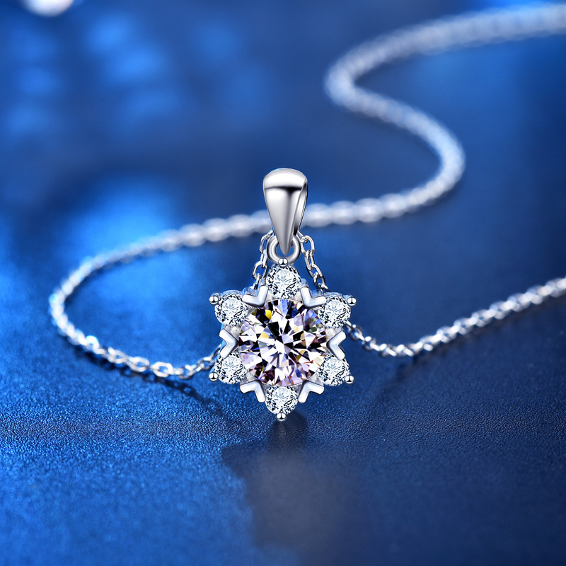 1CT Moissanite Classic Snowflake Necklace in 925 Sterling Silver