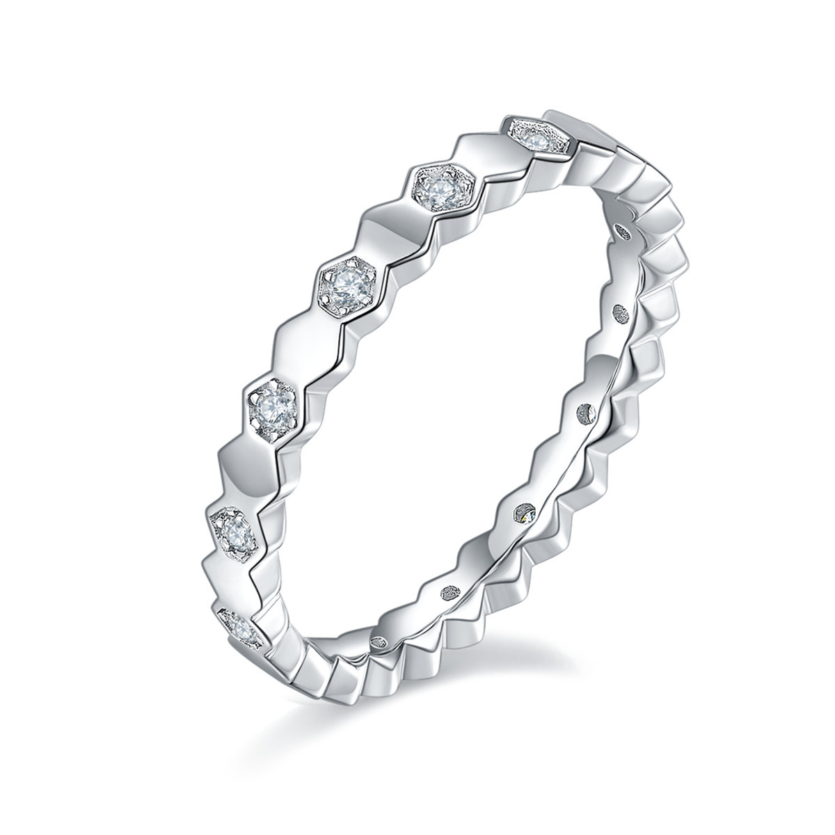 Moissanite Honeycomb Pave Wedding Band Ring In Sterling Silver