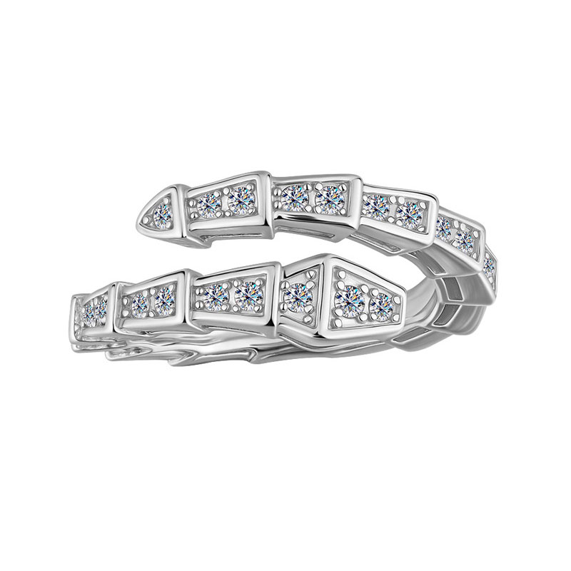 Moissanite Geometric Snake Scale Bypass Band in Sterling Silver