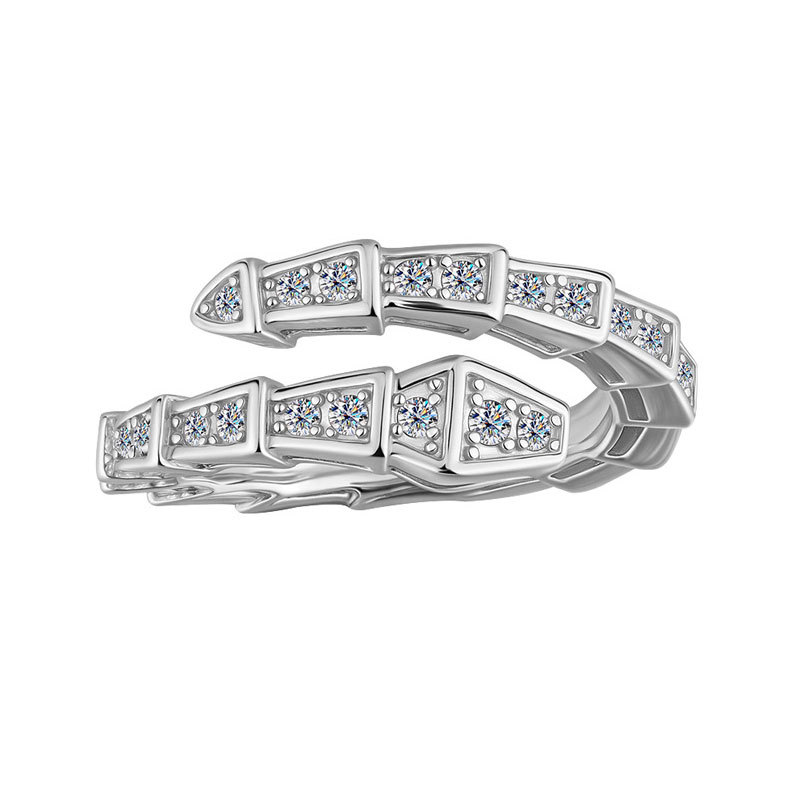 Moissanite Geometric Snake Scale Bypass Band in Sterling Silver