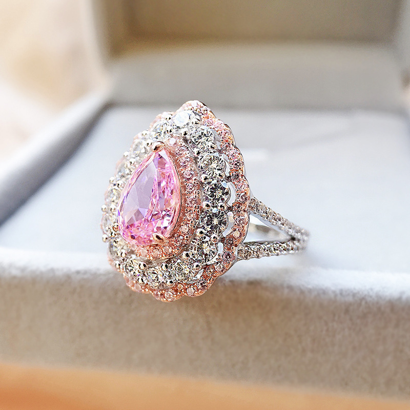 1.2Ct Pink Gemstone Pear Cut Double Halo Ring-Sterling Silver-lornajewelry