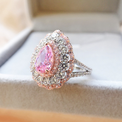 1.2Ct Pink Gemstone Pear Cut Double Halo Ring-Sterling Silver-lornajewelry