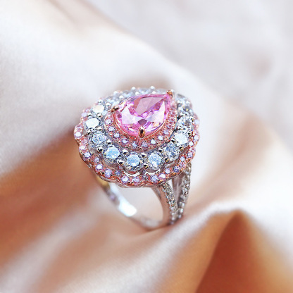 1.2Ct Pink Gemstone Pear Cut Double Halo Ring-Sterling Silver-lornajewelry