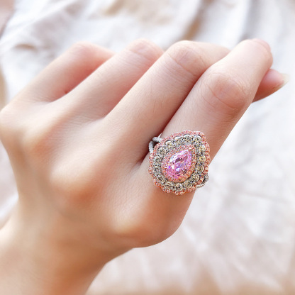 1.2Ct Pink Gemstone Pear Cut Double Halo Ring-Sterling Silver-lornajewelry