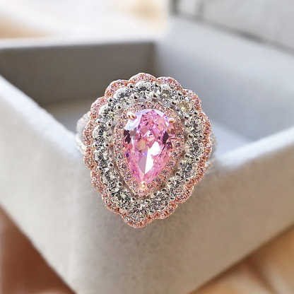 1.2Ct Pink Gemstone Pear Cut Double Halo Ring-Sterling Silver-lornajewelry