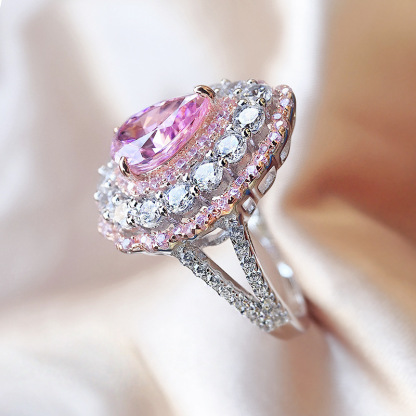 1.2Ct Pink Gemstone Pear Cut Double Halo Ring-Sterling Silver-lornajewelry