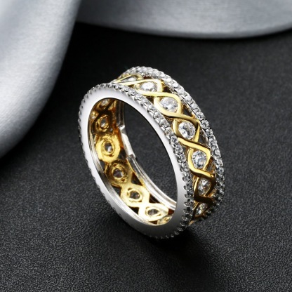 Two Tone Interwoven Waves Round Cut Wedding Band In Sterling Silver