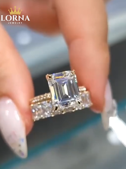 Gorgeous Emerald Cut Wedding Set For Women In Sterling Silver