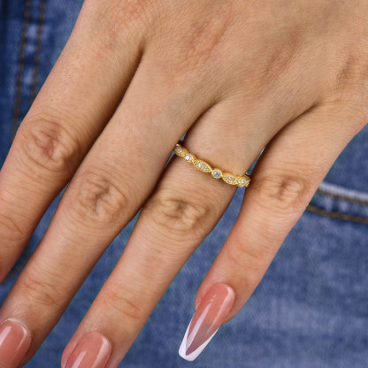 Vintage Full Eternity Art Deco Stacking Women's Wedding Band In Sterling Silver-Sterling Silver-lornajewelry