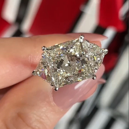 4Ct Exclusive Crushed Ice Princess Cut Three Stone Engagement Ring-Sterling Silver-lornajewelry