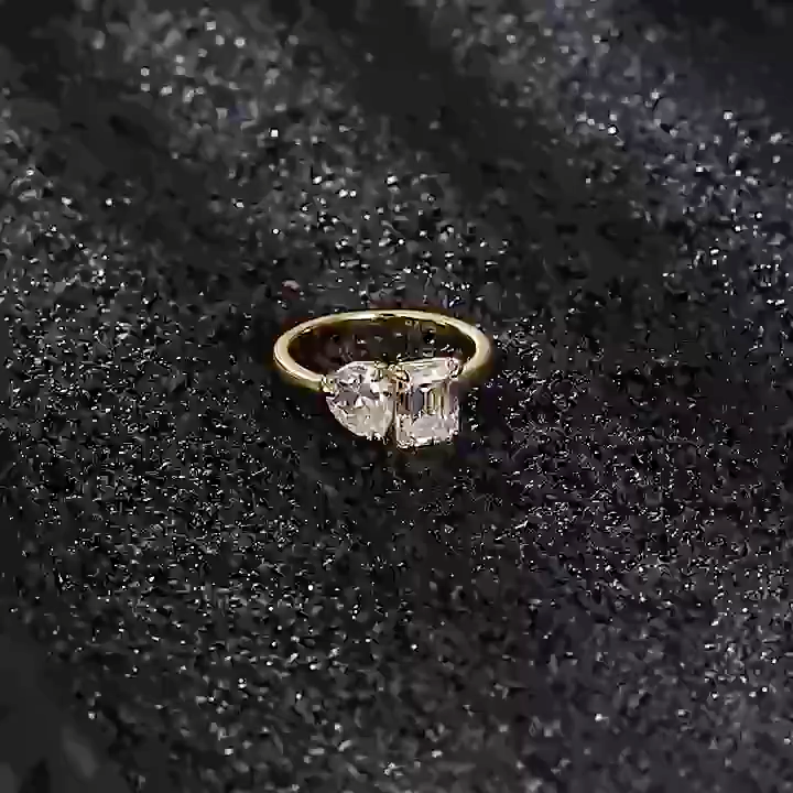3Ct Moissanite Unique Toi et Moi Design Emerald Cut & Pear Cut Engagement Ring