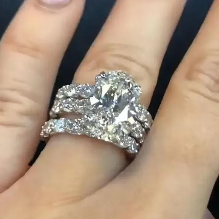 9CT Oval Cut 3-Piece Wedding Ring Set in Sterling Silver-Sterling Silver-lornajewelry