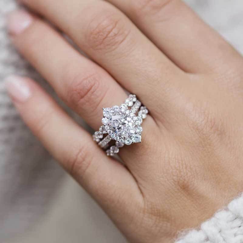 Oval Cut  3PC Wedding Ring Set In Sterling Silver-Sterling Silver-lornajewelry