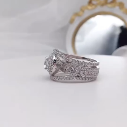 [Copy]Elegant Halo Design Round Cut Wedding Ring Set In Sterling Silver