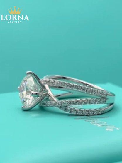 1Ct Moissanite Triple Row Criss-Cross Pave Engagement Ring