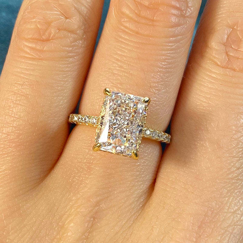 3.3Ct Yellow Gold Crushed Ice Radiant Cut Engagement Ring-Sterling Silver-lornajewelry
