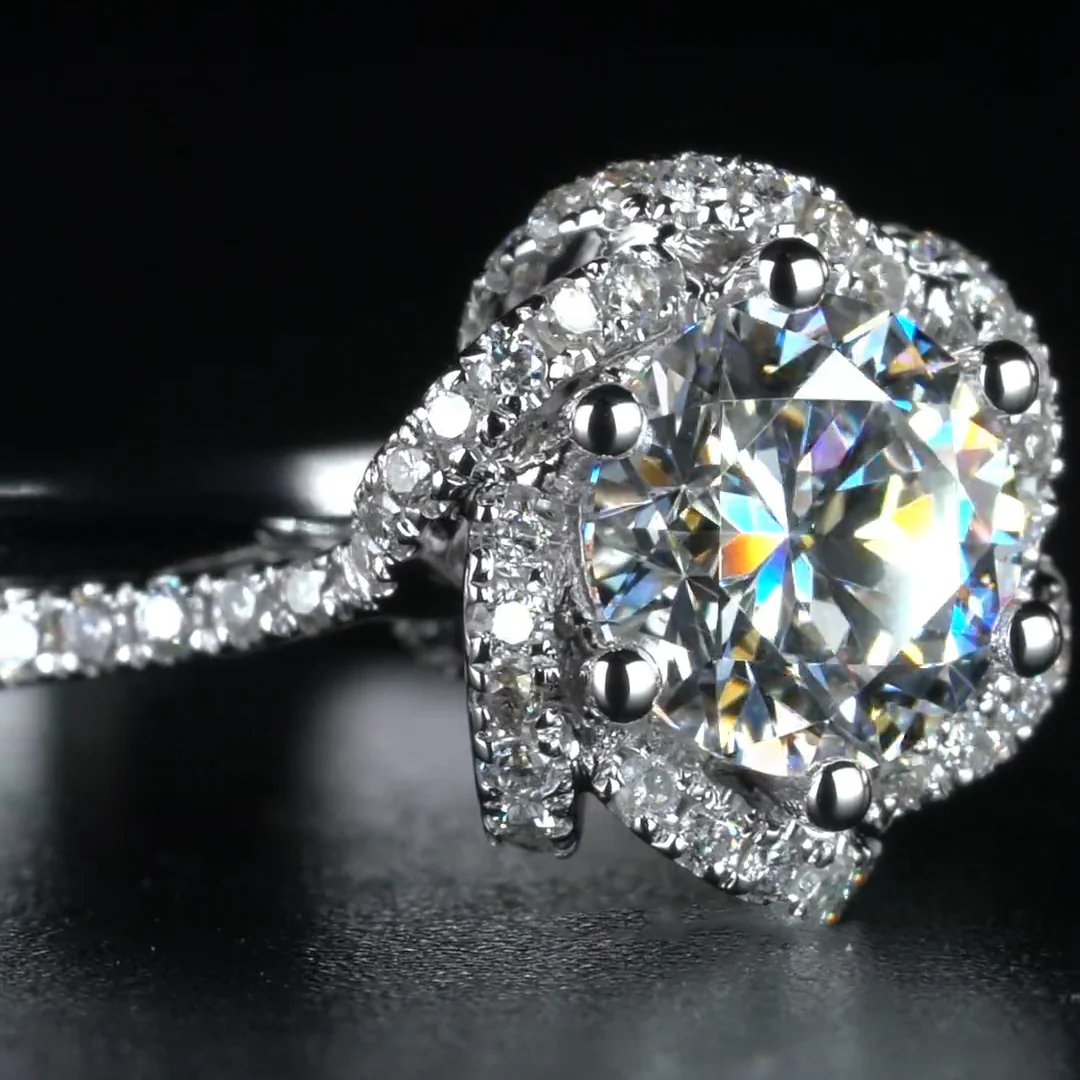1Ct Moissanite Twist Flower Design Engagement Ring