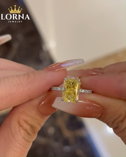 3.3Ct Beautifully Yellow Sapphire Radiant Cut Engagement Ring
