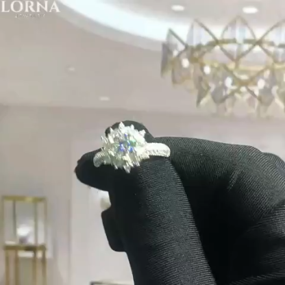 1Ct Moissanite Floral Halo Pave Engagement Ring