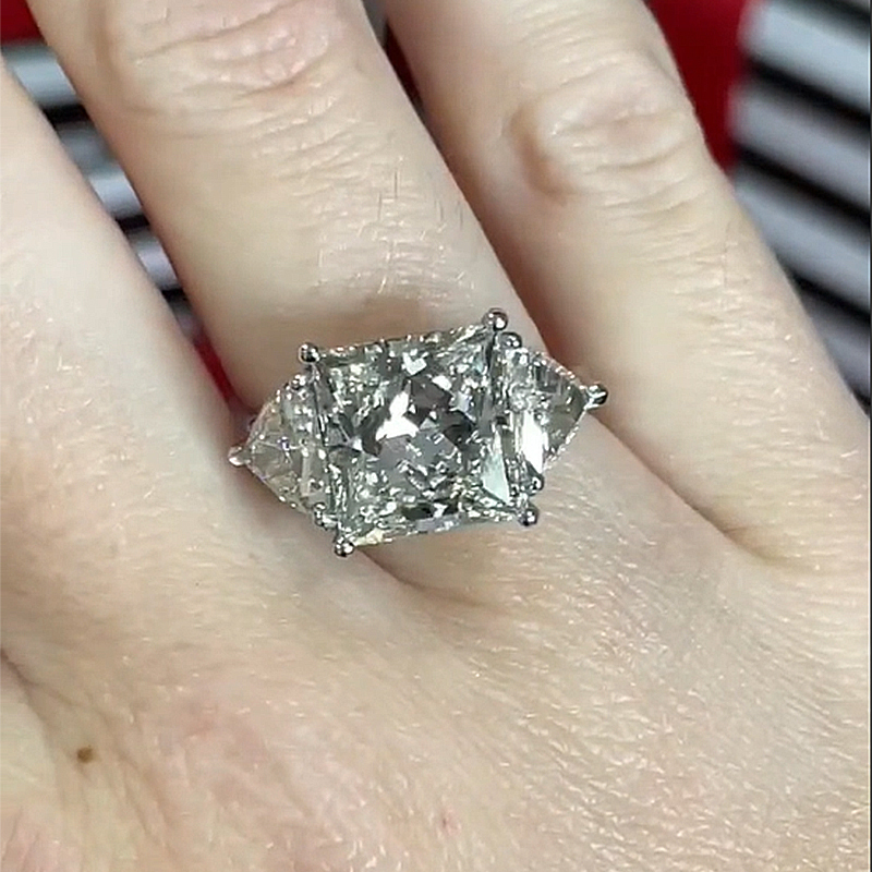 4Ct Exclusive Crushed Ice Princess Cut Three Stone Engagement Ring-Sterling Silver-lornajewelry