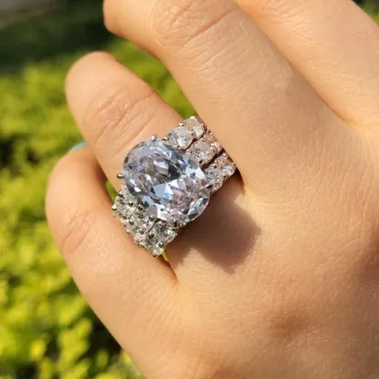 9CT Oval Cut 3-Piece Wedding Ring Set in Sterling Silver-Sterling Silver-lornajewelry