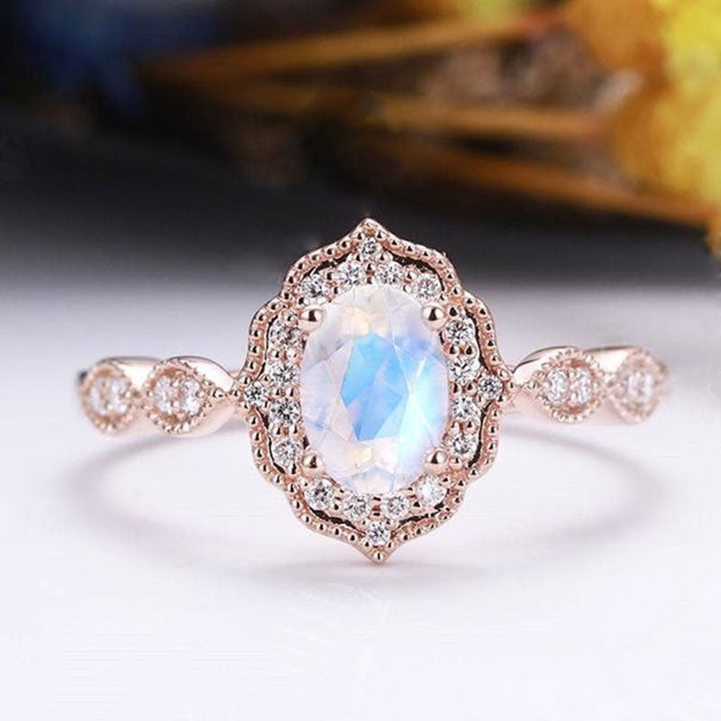 1.8Ct Rose Gold Oval Cut Moonstone Engagement Ring In Sterling Silver-Sterling Silver-lornajewelry