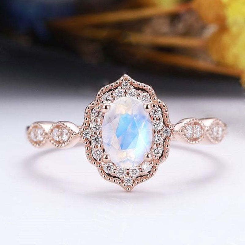 1.8Ct Rose Gold Oval Cut Moonstone Engagement Ring In Sterling Silver-Sterling Silver-lornajewelry