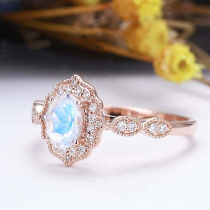 1.8Ct Rose Gold Oval Cut Moonstone Engagement Ring In Sterling Silver-Sterling Silver-lornajewelry