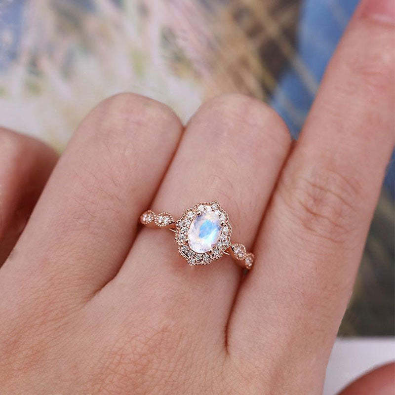 1.8Ct Rose Gold Oval Cut Moonstone Engagement Ring In Sterling Silver-Sterling Silver-lornajewelry