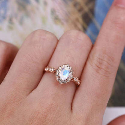 1.8Ct Rose Gold Oval Cut Moonstone Engagement Ring In Sterling Silver-Sterling Silver-lornajewelry