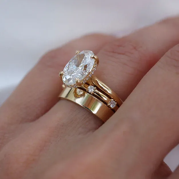 5Ct Oval Cut 3PCS with Plain Band and Distance Band Bridal Set Rings