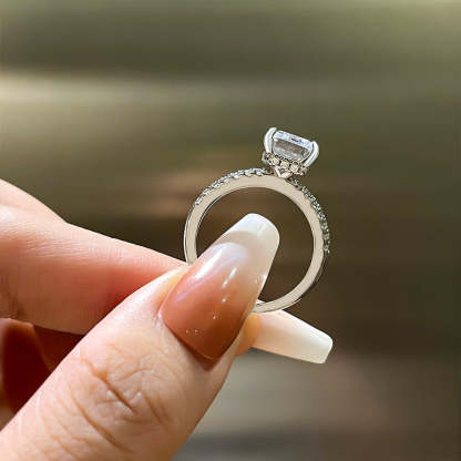 3Ct Classic Emerald Cut Women's Engagement Ring-Sterling Silver-lornajewelry