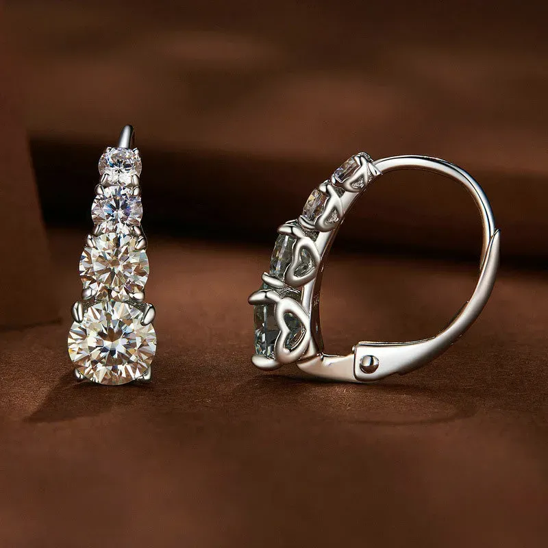 Moissanite Leverback Earrings with Four Stones