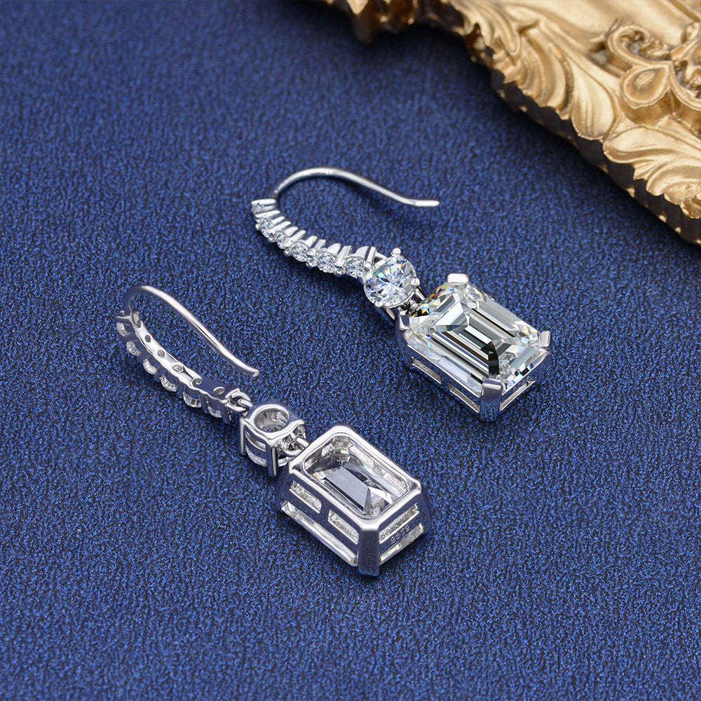 Emerald Cut  Drop Earrings In Sterling Silver-Sterling Silver-lornajewelry