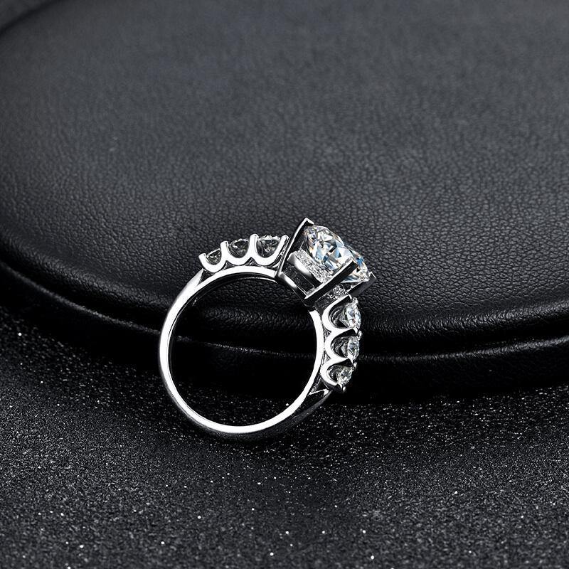 3Ct Moissanite Seven Stone Round Cut Sterling Silver Engagement Ring-Sterling Silver-lornajewelry