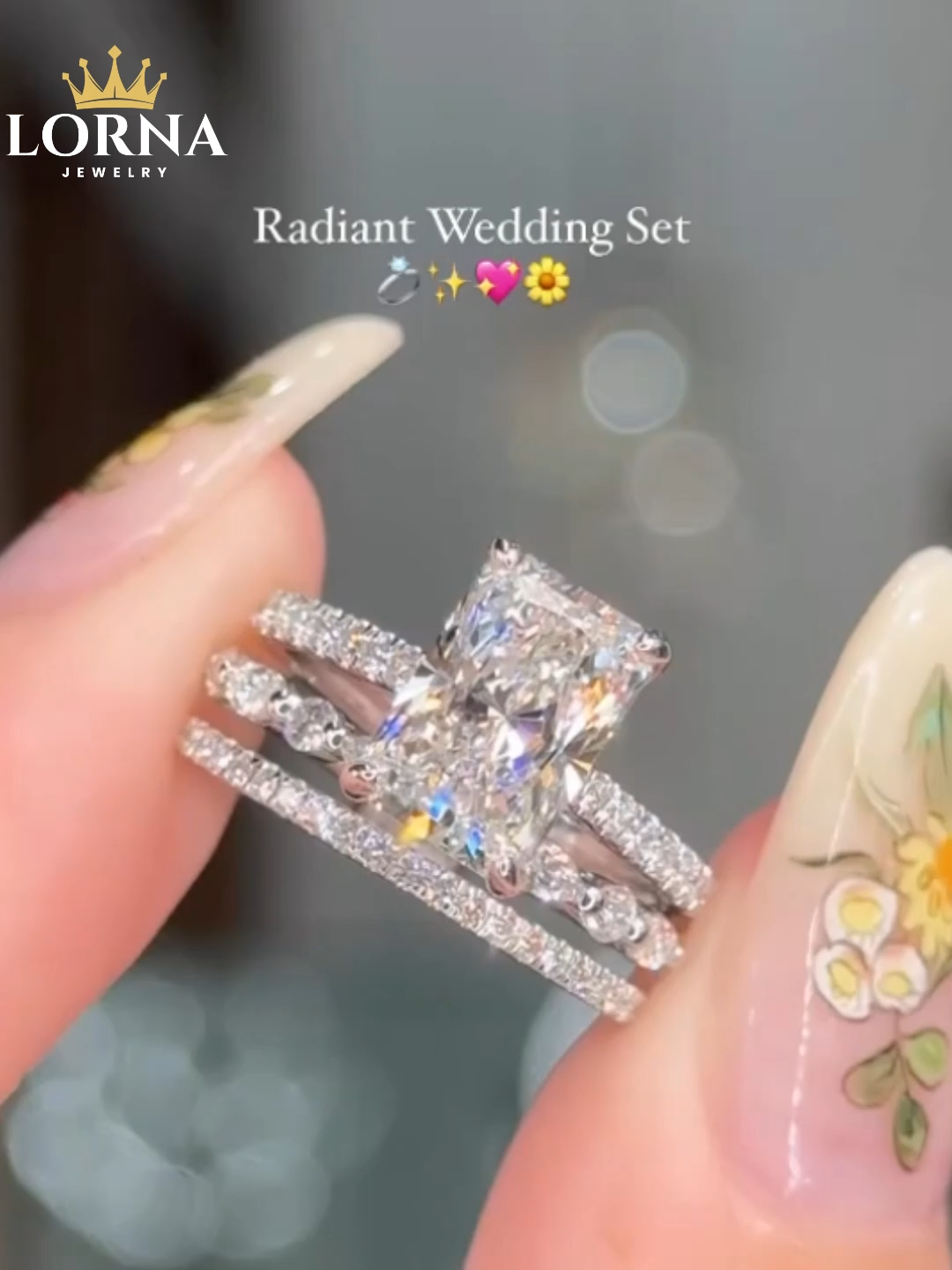 Noble Radiant Cut 3PC Wedding Ring Set