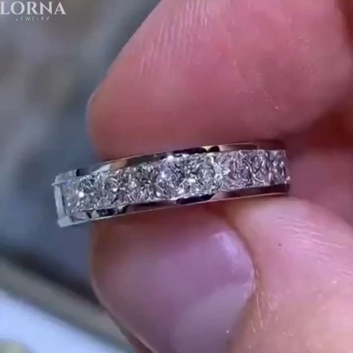 Classic Princess Cut Wedding Band in Sterling Silver