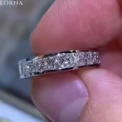 Classic Princess Cut Wedding Band in Sterling Silver