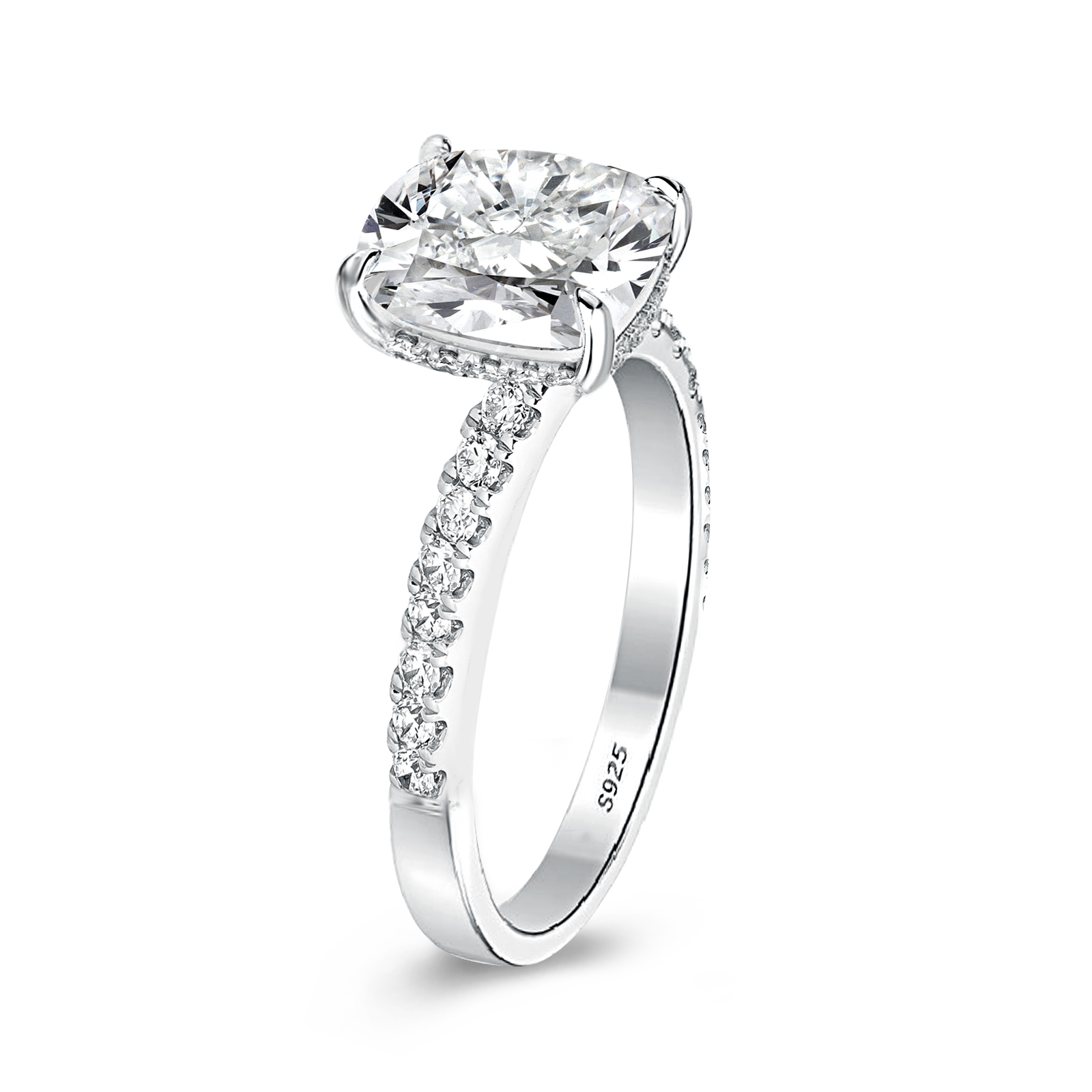 3Ct Cushion Cut White Sapphire Women's Engagement Ring In Sterling Silver-Sterling Silver-lornajewelry