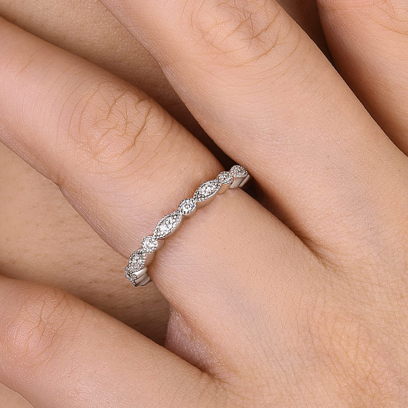 Vintage Full Eternity Art Deco Stacking Women's Wedding Band In Sterling Silver-Sterling Silver-lornajewelry