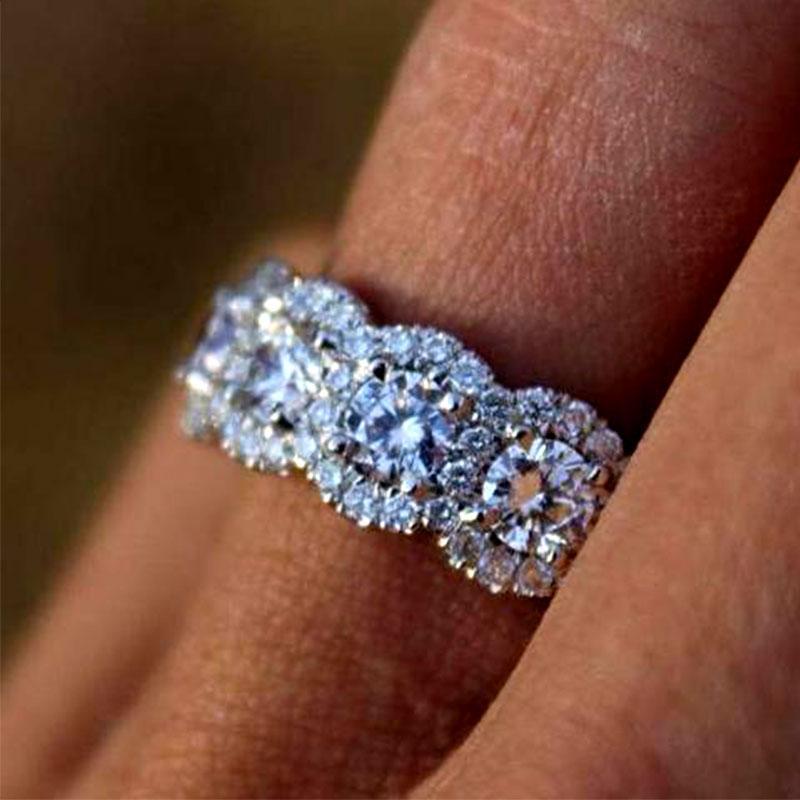 Halo Round Cut Five Stone Anniversary Ring for Her-Sterling Silver-lornajewelry