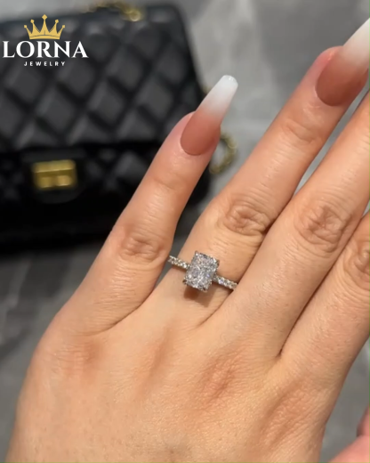 1.5Ct Elegant Sterling Silver Radiant Cut Simulated Diamond Engagement Ring