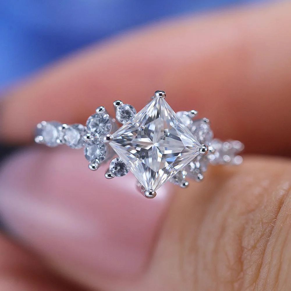 2CT Princess Cut Retro Design Engagement Ring in Sterling Silver