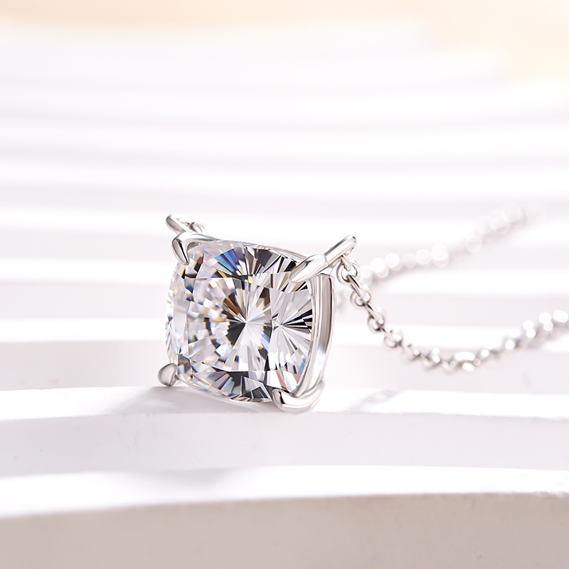 Classic Cushion Cut Pendant Necklace In Sterling Silver-Sterling Silver-lornajewelry