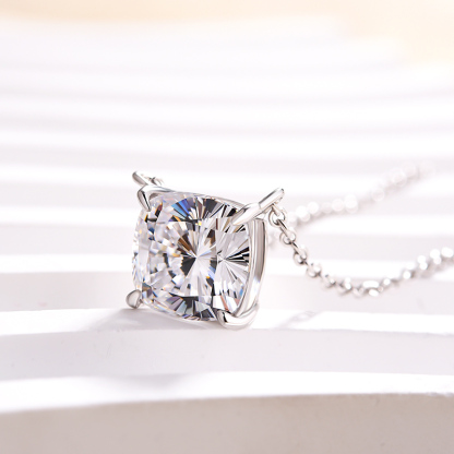 Classic Cushion Cut Pendant Necklace In Sterling Silver-Sterling Silver-lornajewelry