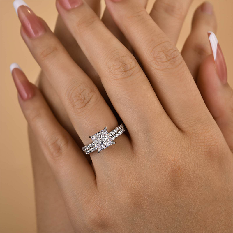 Elegant Princess Cut Wedding Ring Set For Women In Sterling Silver-Sterling Silver-lornajewelry