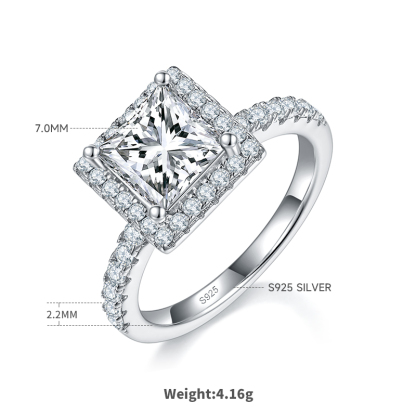2Ct Moissanite Princess Cut Halo Chic Design Engagement Ring in Sterling Silver-Sterling Silver-lornajewelry