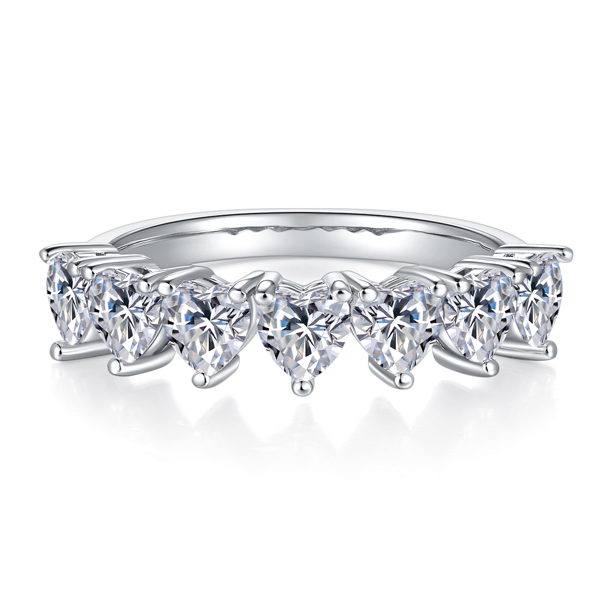 Moissanite Elegant Heart Cut Women's Wedding Band In Sterling Silver