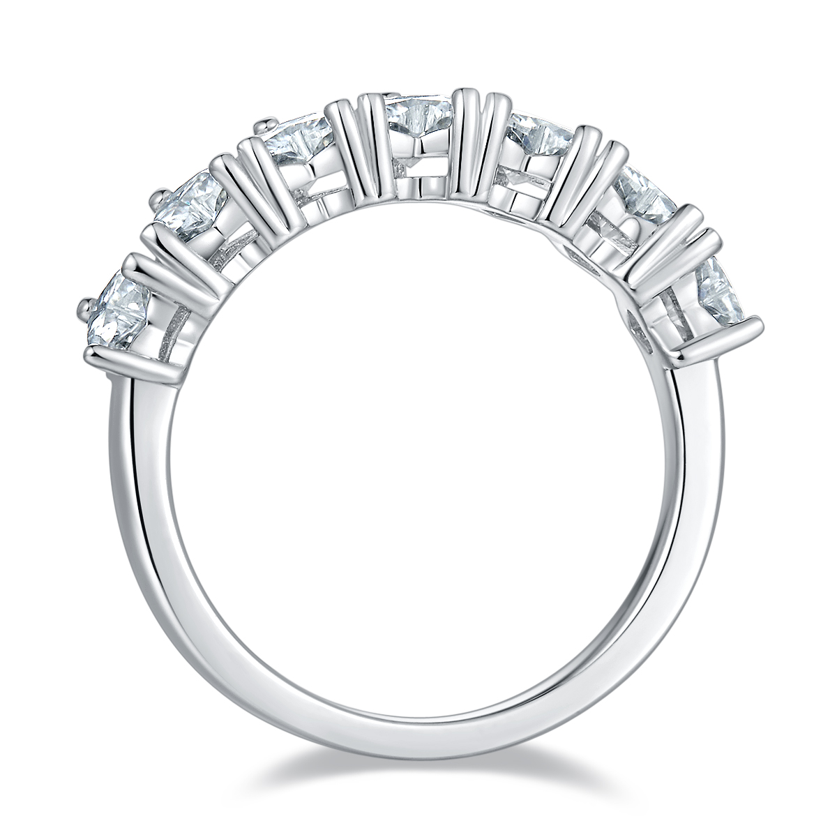Moissanite Elegant Heart Cut Women's Wedding Band In Sterling Silver